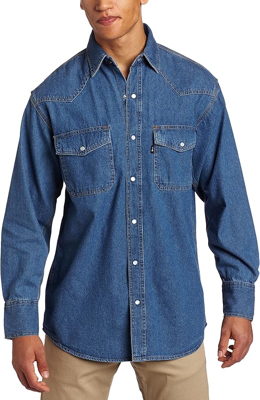 Key Apparel Men's BigTall Long Sleeve Western Snap Denim Shirt, Denim