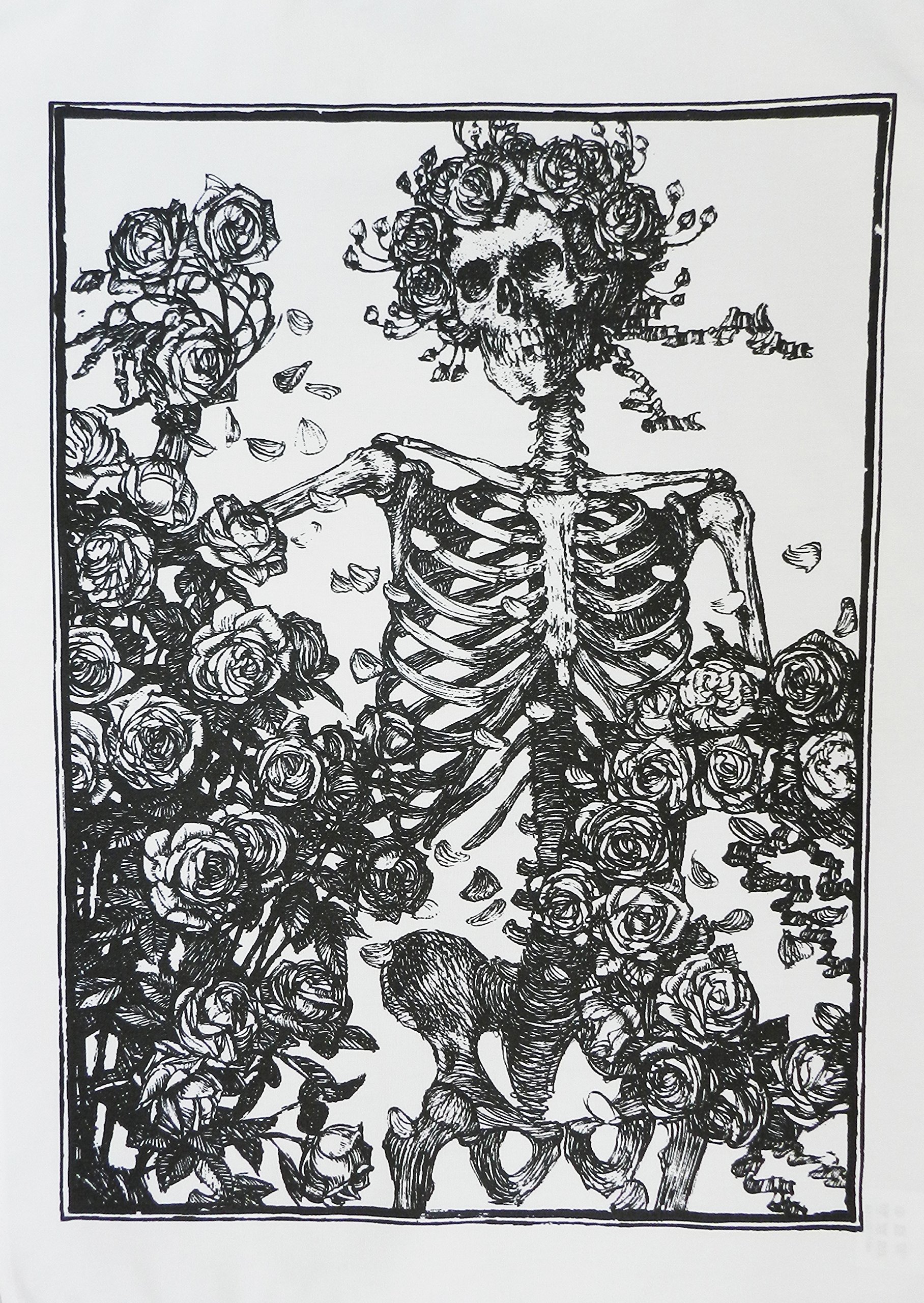 Half a Donkey Skeleton and Roses Gothic Design Cotton Tea Towel