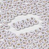 Melius 500Pcs Acrylic Number Beads for Jewelry Making, DIY Necklaces, Key Chains, Bracelets (4x7 Round, Gold)