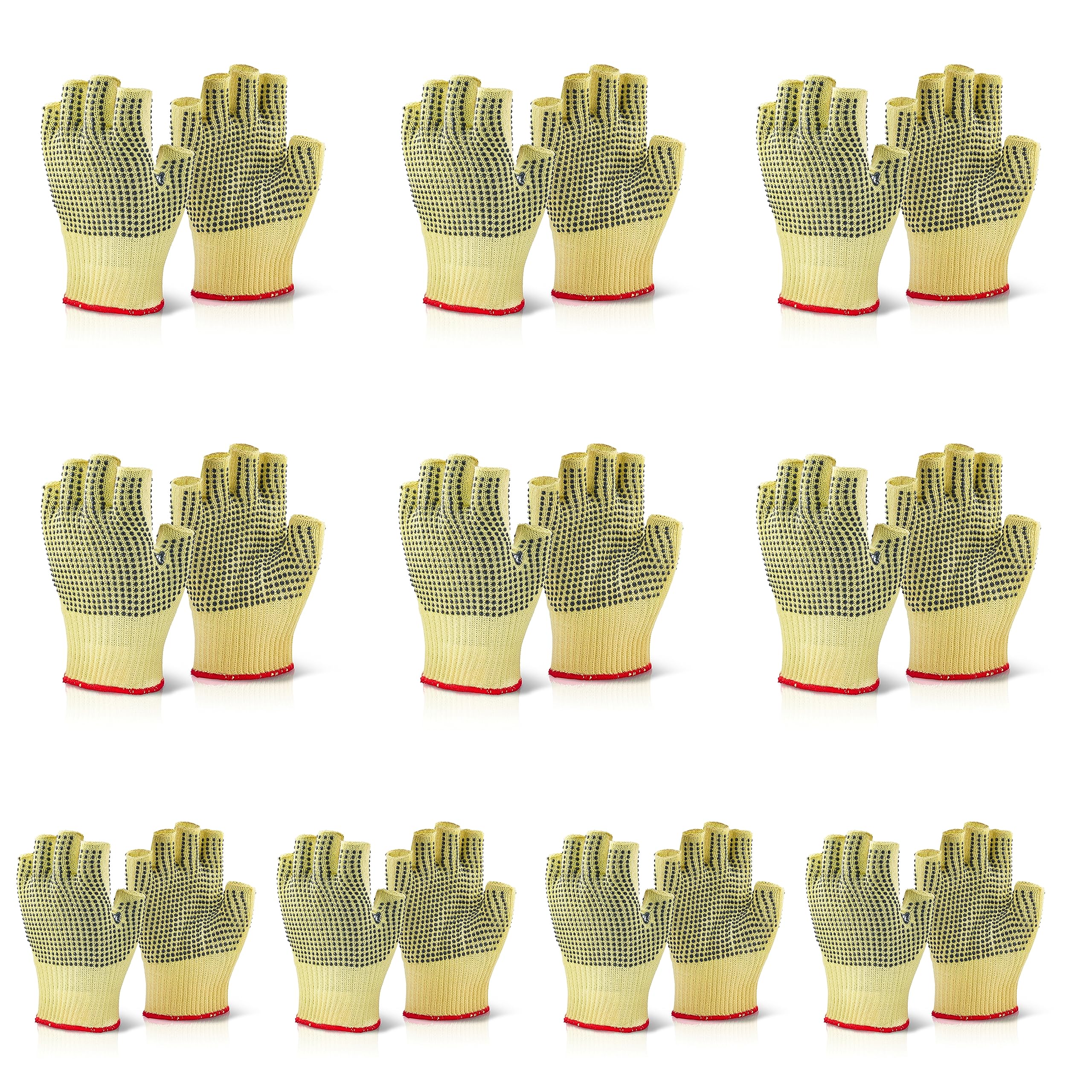 BeeSwift Reinforced Latex Fingerless Dotted Grip Gloves PPE Work Safety Level X: Cut Resistance Occupational Health & Safety – Size 9 – Pack of 10 Gloves, Yellow
