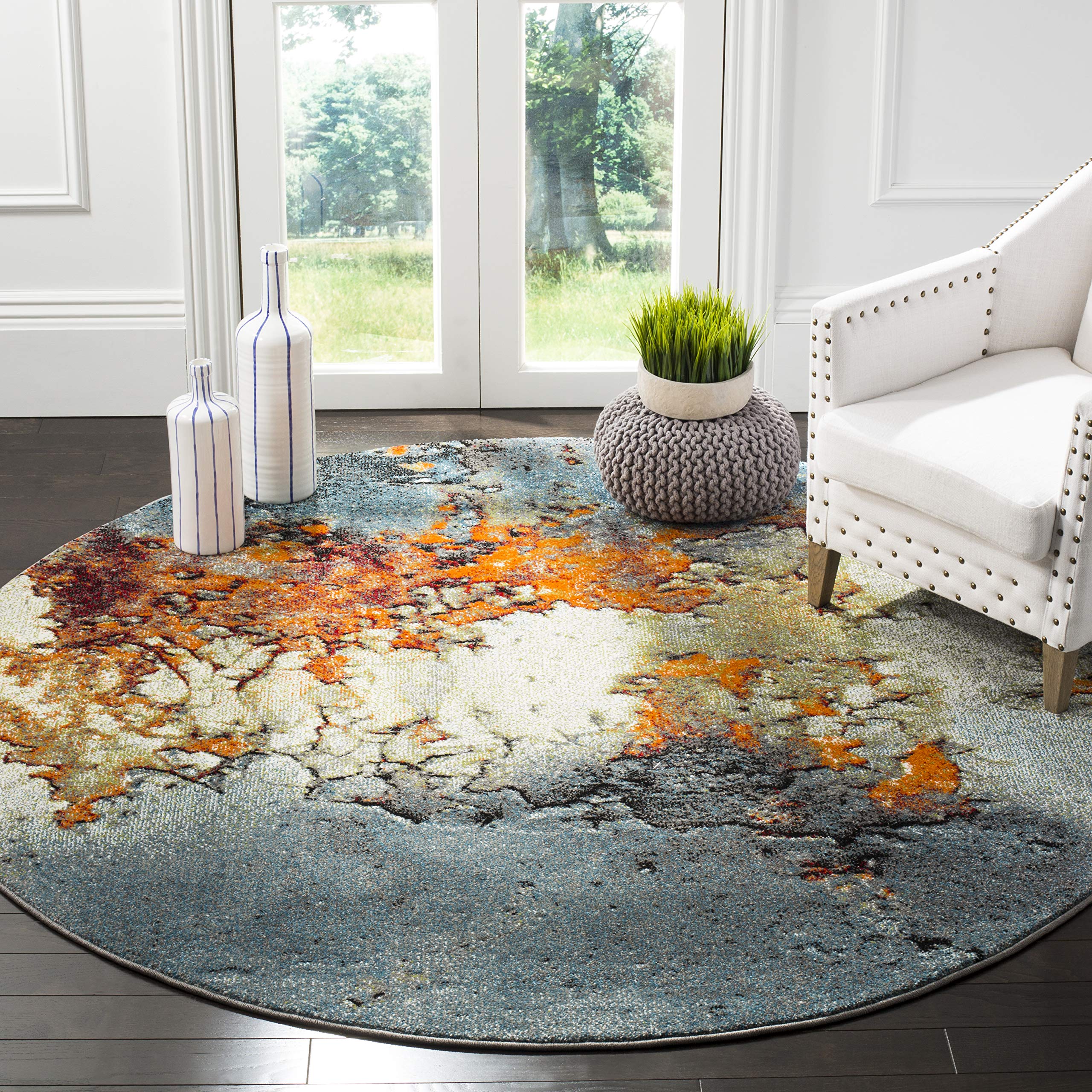 SAFAVIEH Glacier Collection 11' Round Blue/Multi GLA125B Modern Abstract Non-Shedding Dining Room Entryway Foyer Living Room Bedroom Area Rug Image SAFAVIEH Glacier Collection 11' Round Blue/Multi GLA125B Modern Abstract Non-Shedding Dining Room Entryway Foyer Living Room Bedroom Area Rug Image