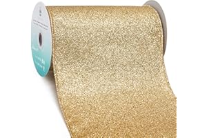CT CRAFT LLC Glitter Wired Ribbon 6" x 10 Yards Light Gold for Christmas Home Decor Bow Gift Wrapping DIY Crafts Wreath