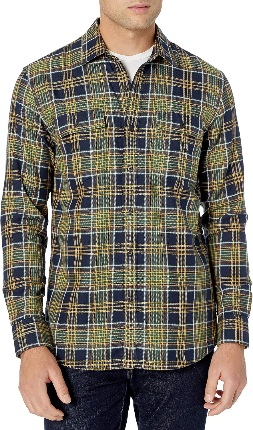  Brand - Goodthreads Men's Standard-Fit Long-Sleeve Plaid Twill Shirt: Clothing