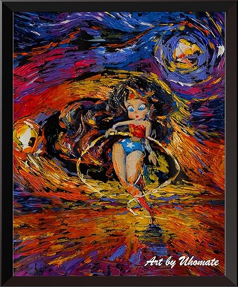 Uhomate Wonder Woman Inspire De Vincent Van Gogh Nuit Etoilee Posters Home Sur Toile Decoration Murale Anniversaire Cadeaux Cadeau Bebe Chambre D Enfant Decor Salon Decor Mural A011 11x14 Inch Amazon Fr Cuisine
