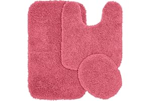 Garland Rug Jazz Nylon Washable 3 Piece Set (Lid, Contour, 21" x 34" Mat) Pink Bath Rugs Soft, Absorbent, and Stylish for Your Bathroom