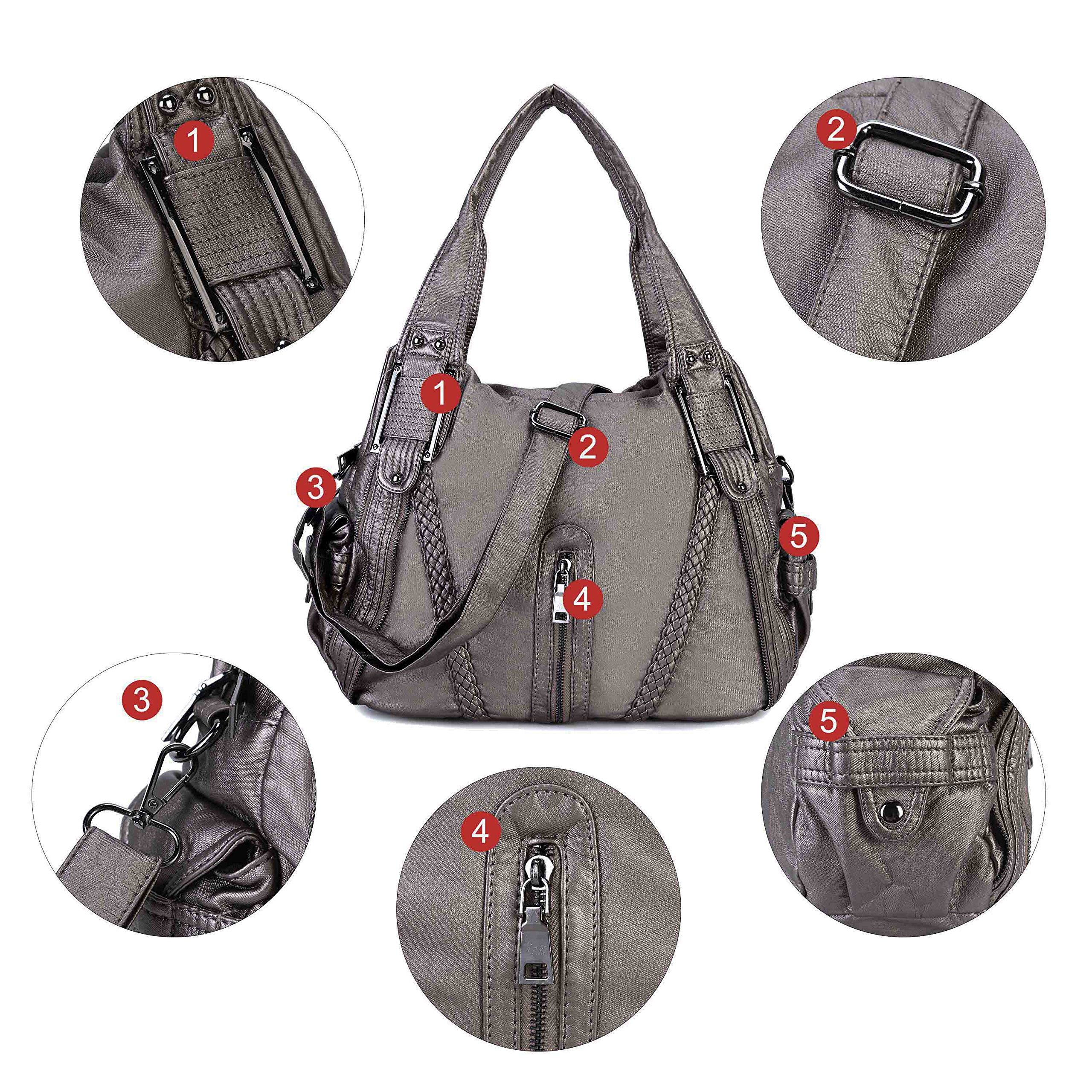 Women Large Capacity Tote Bag Soft Leather Handbag Purse for Ladies Crossbody Shoulder Bag Silver