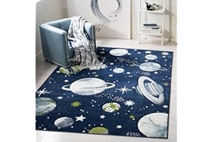 SAFAVIEH Carousel Kids Collection Area Rug - 6'7" Square, Navy & Ivory, Non-Shedding & Easy Care, Ideal for High Traffic Areas for Boys & Girls in Playroom, Nursery, Bedroom (CRK103N)