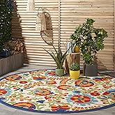 Nourison Home Aloha Multicolor 7'10" x Round Area Rug - Easy Clean, Non Shedding, Bed Room, Living Room, Dining Room, Kitchen