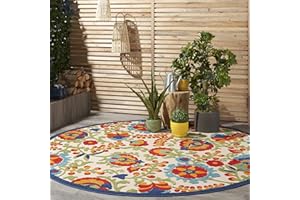 Nourison Home Aloha Indoor/Outdoor Multicolor 7’10” x Round Area Rug, Easy Cleaning, Non Shedding, Bed Room, Living Room, Dining Room, Backyard, Deck, Patio (8 Round)