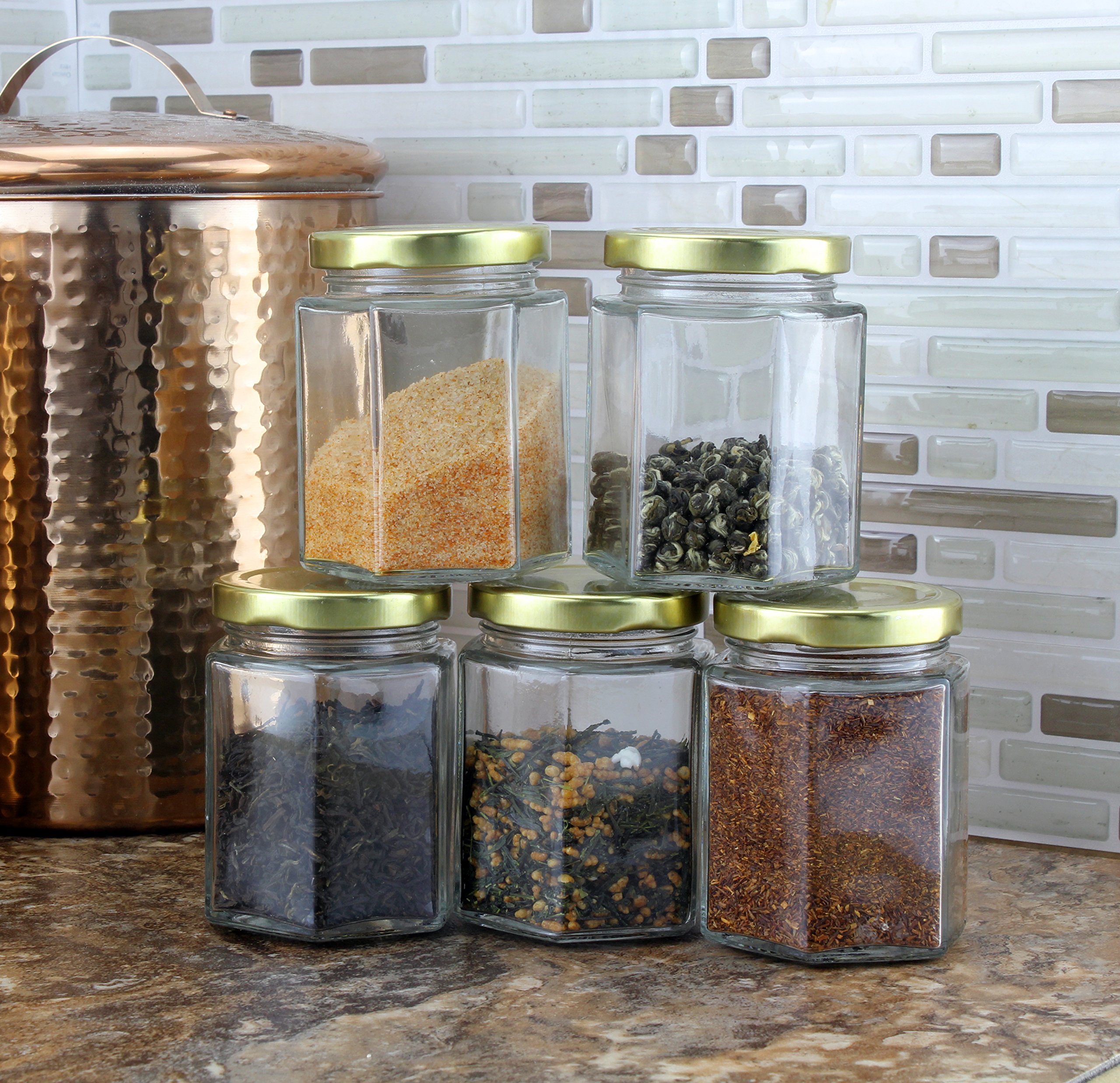 6oz Large Hexagon Glass Jars (12 Pack), 6oz Hex Jars Bulk Value Pack of