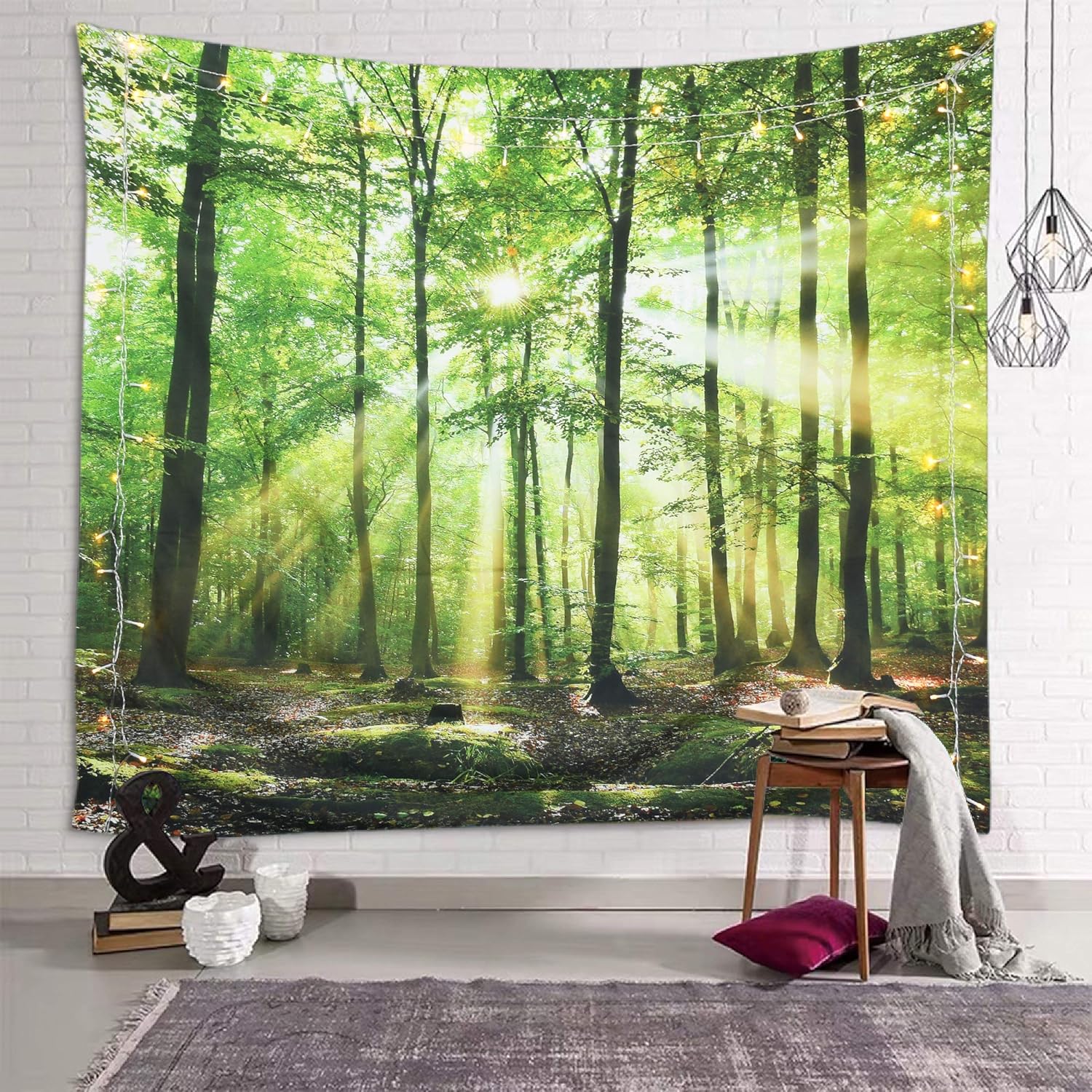 Tapestries - Sevendec Forest Tapestry Wall Hanging Trees Trunk Nature Green Sunlight Wall Tapestry for Livingroom Bedroom Dorm Home Decor W90 x L71