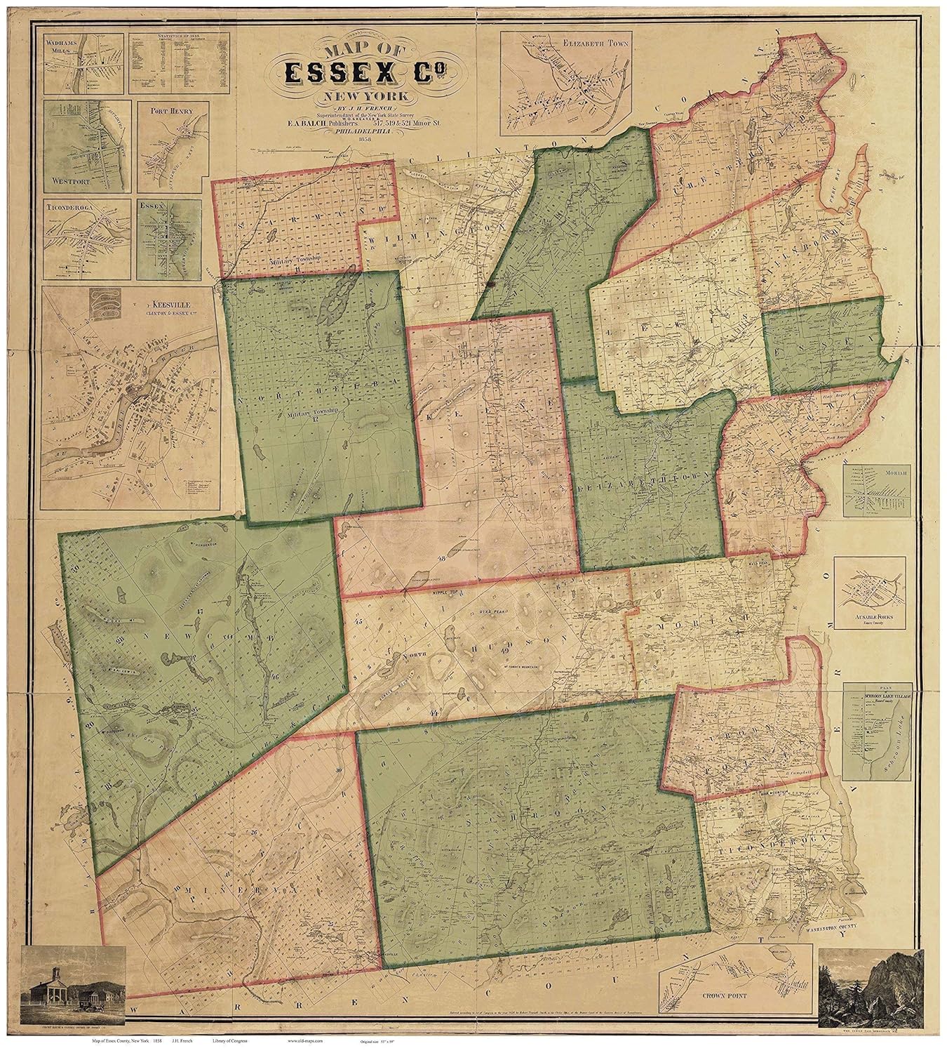 Amazon.com: Essex County New York 1858 - Wall Map with Homeowner Names