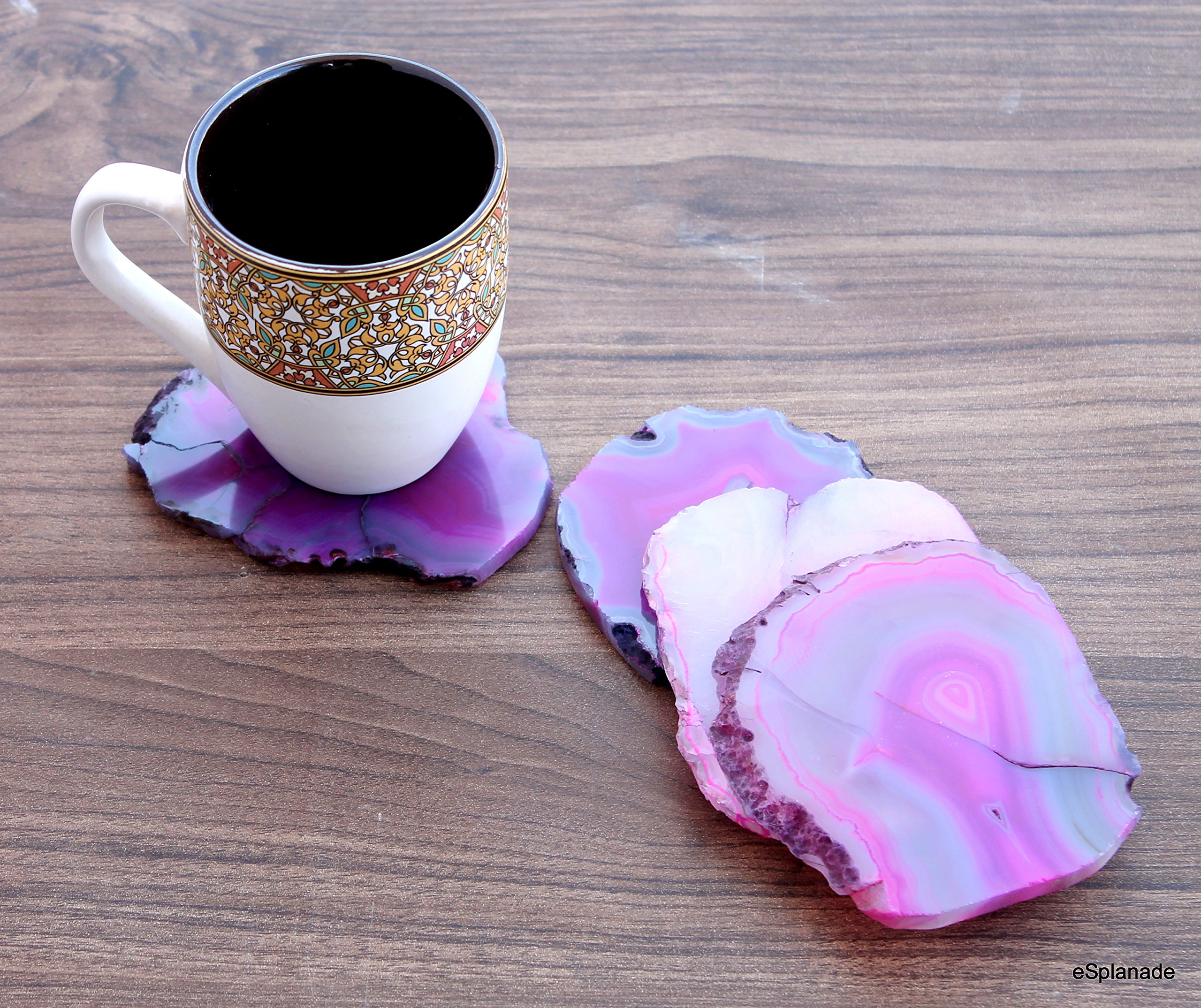 eSplanade Natural Agate Coasters Bar Beer Coffee Tea Coasters of 4 - Perfect Table Accessories Tableware - Blue / Pink