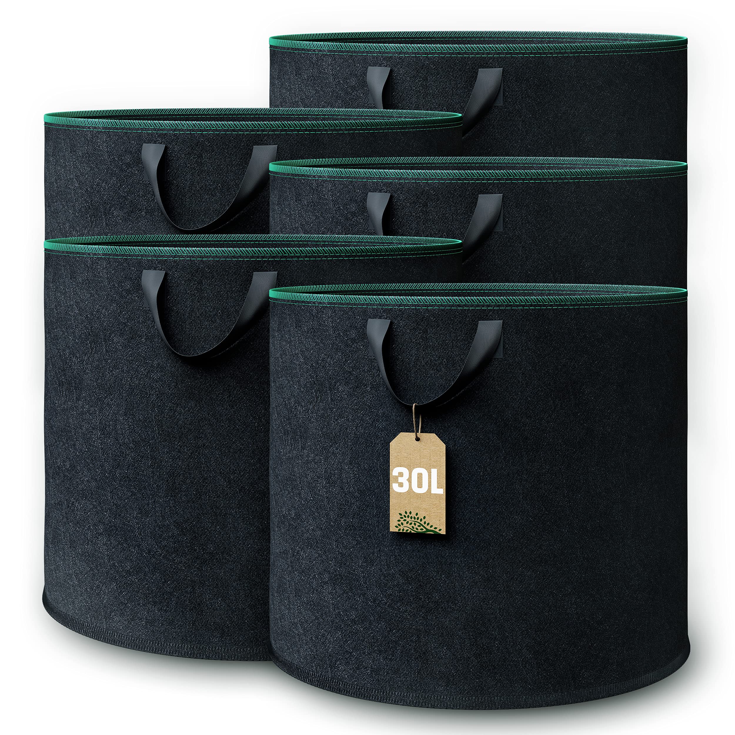 GardenGloss® Plant Bag (Pack of 5) - 30L Plant Bag Made of Non-Woven Fabric - For Potatoes, Tomatoes and Strawberries - Black - Indoor and Outdoor Use