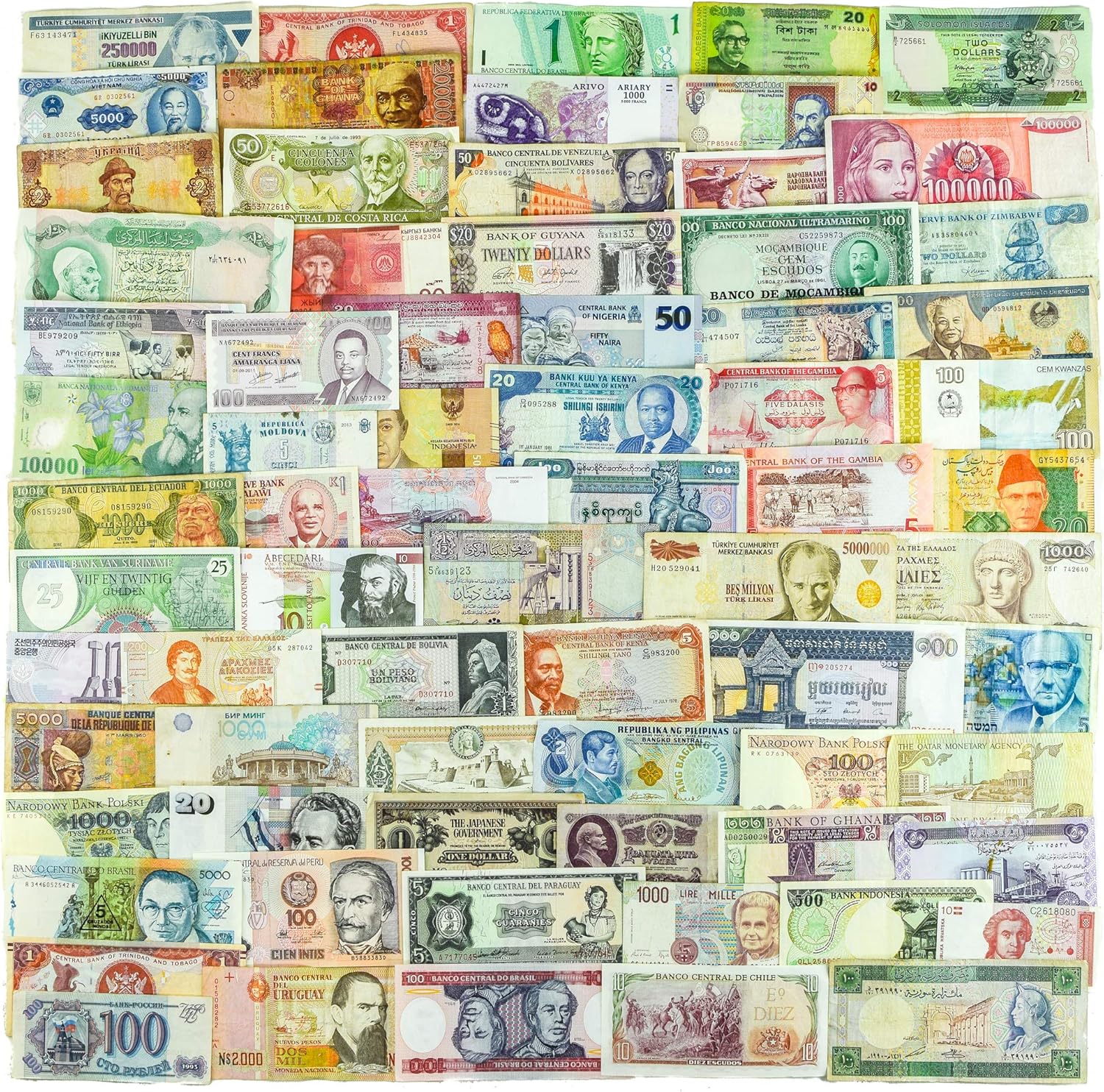 50 Different World Banknotes, Real Valuable Paper Money, Old Foreign