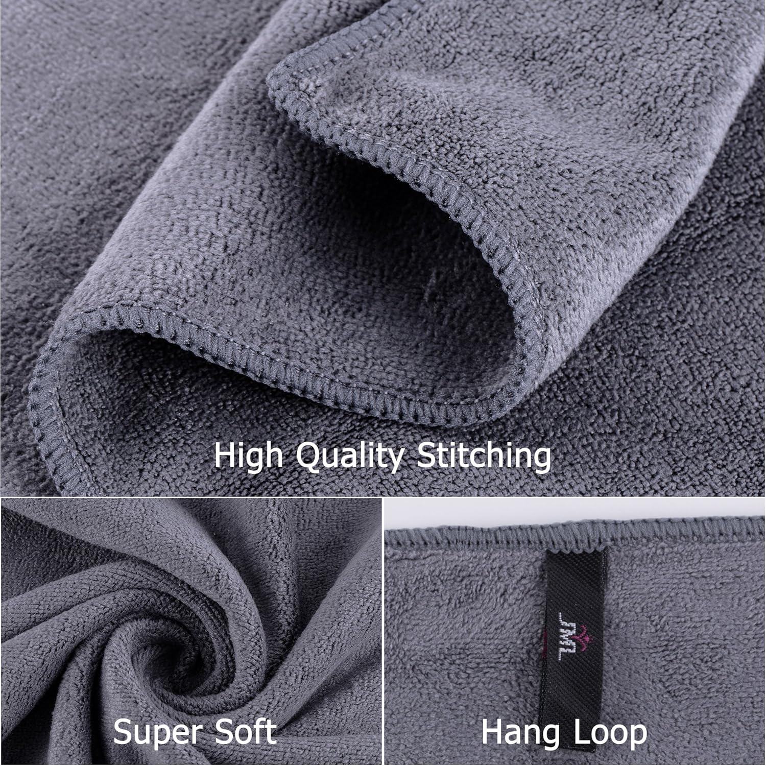 JML Microfiber Bath Towel Sets, 27" x 55" -Extra Absorbent, Fast Drying, Multipurpose for Swimming, Fitness, Sports, Yoga, 6 Pack-Grey: Home & Kitchen