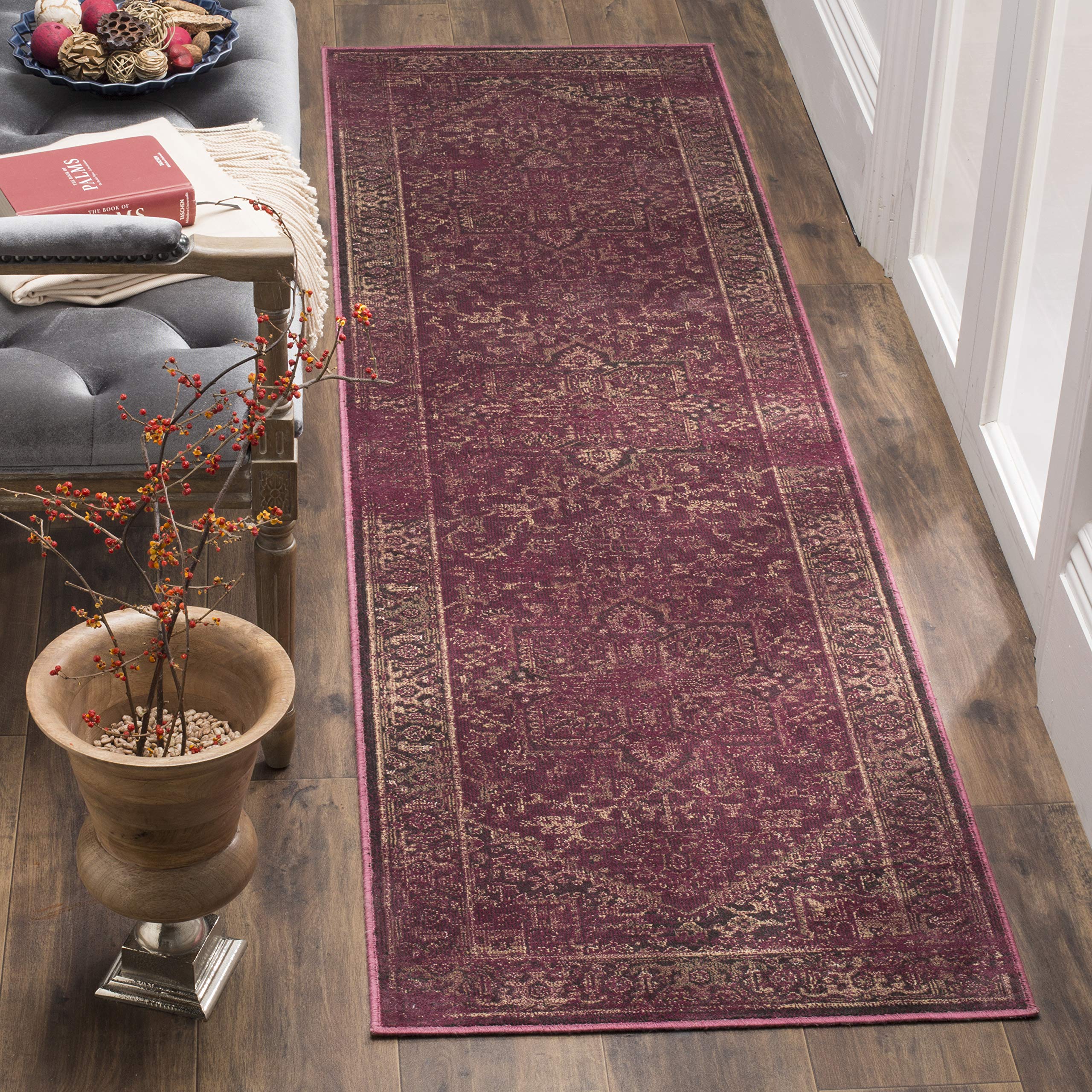 Safavieh Traditional Indoor Woven Runner Area Rug, Vintage Collection, VTG114, in Raspberry, 66 X 244 cm for Living Room, Bedroom or Any Indoor Space