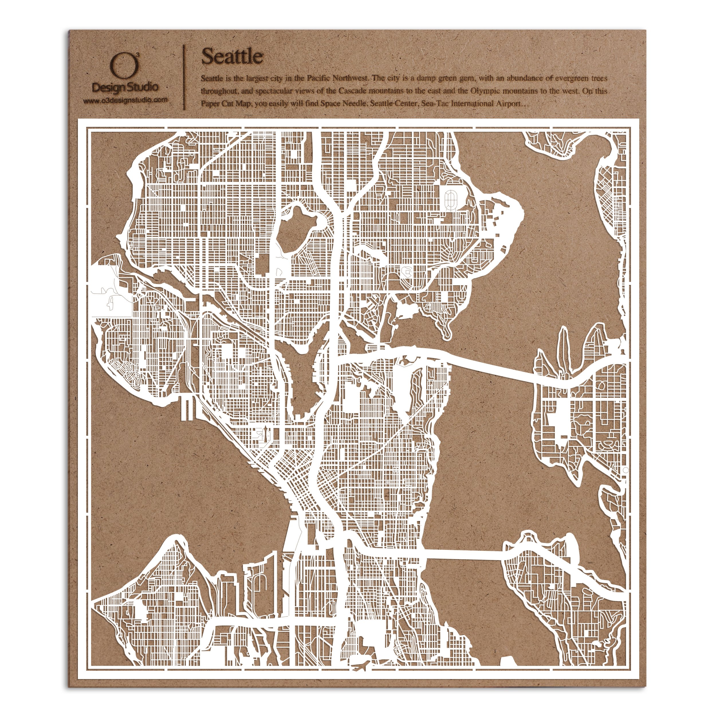 Seattle Paper Cut Map White 30x30 cm Paper Art — image 1