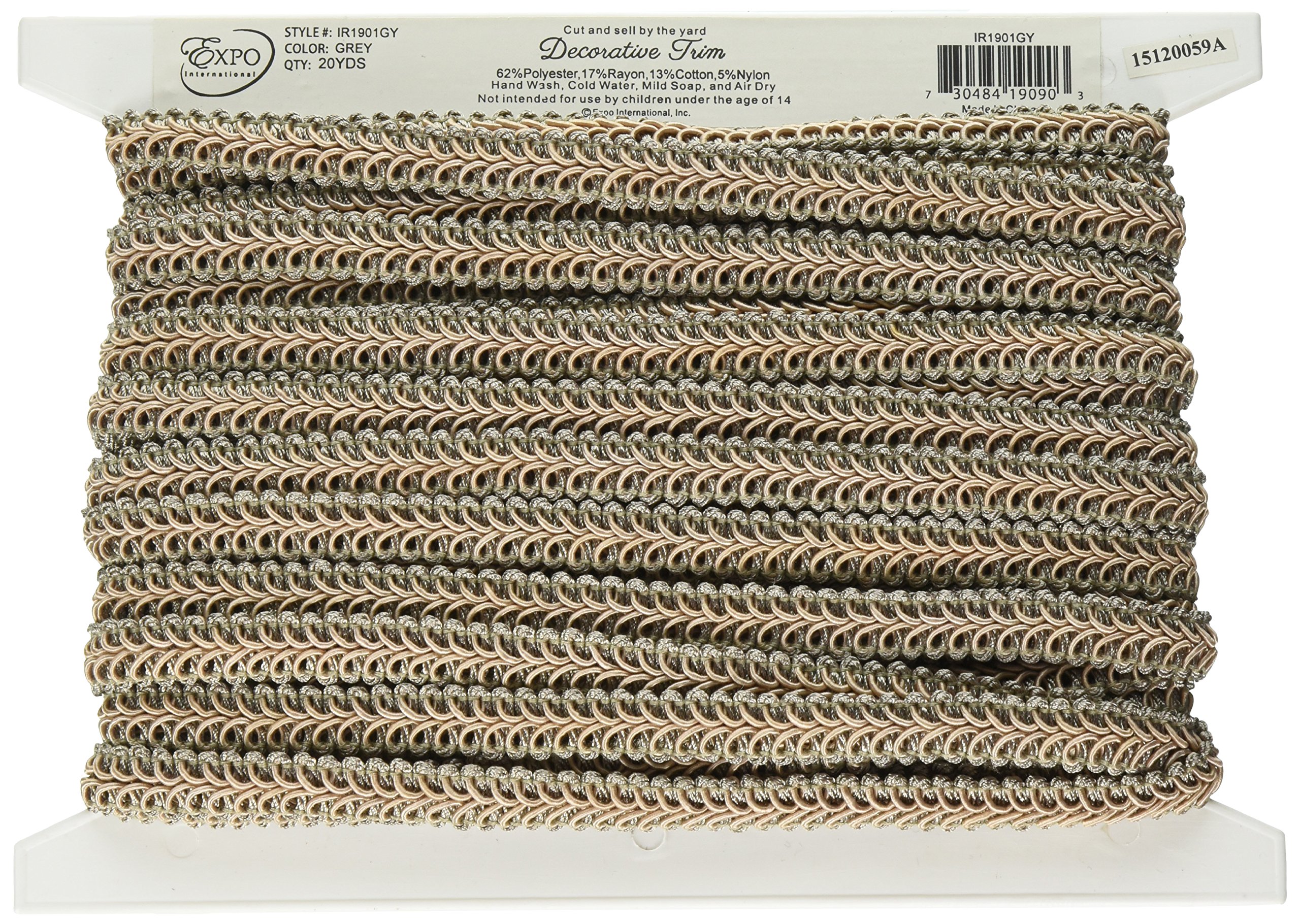 Trims by the Yard Alice Classic Woven Braid, Gray (5 Yard Trim, 20 Yard Cut