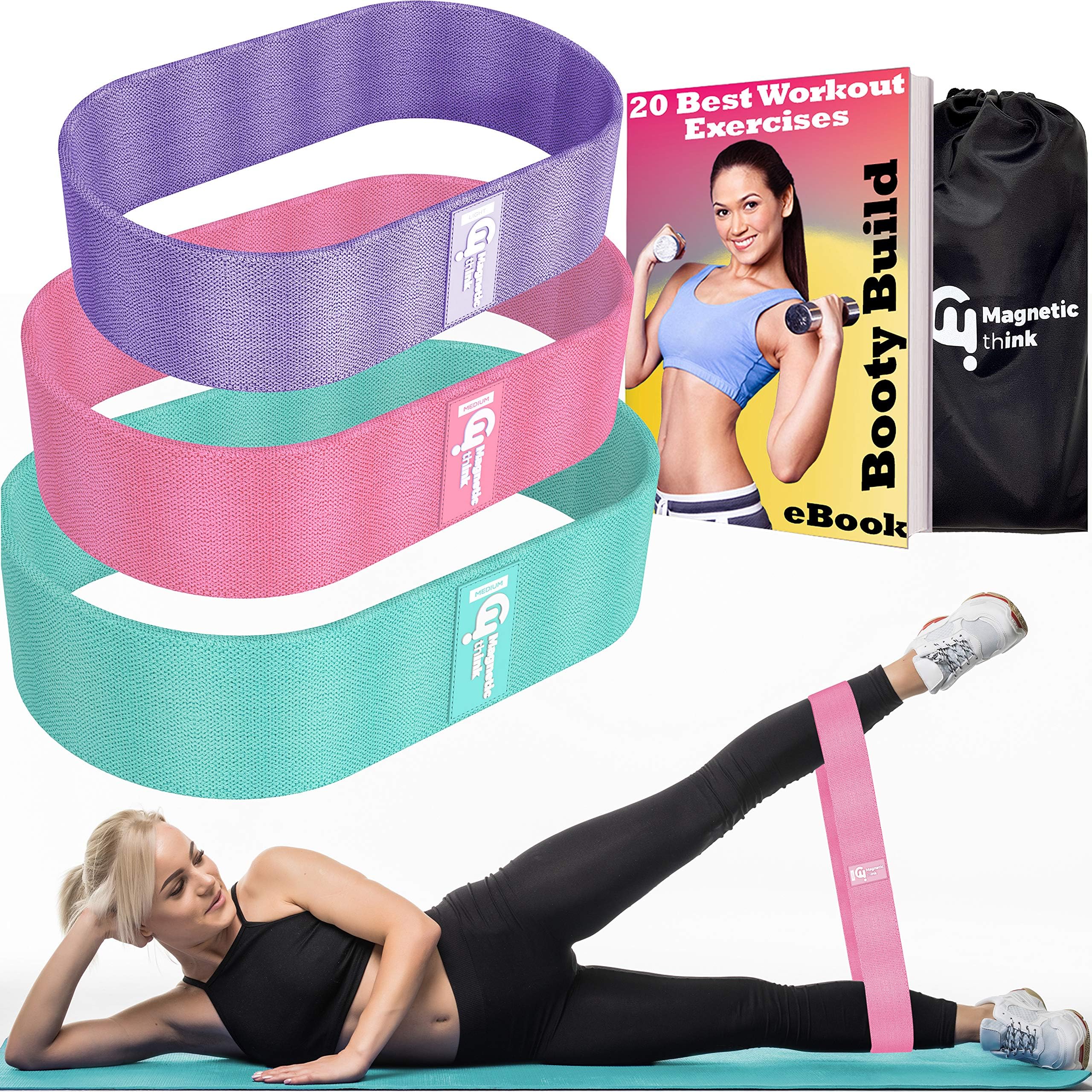 Magnetic Think Hip Resistance Bands for Legs and Butt - Exercise Bands, Anti Slip Booty Bands, 3 Levels Stretch, Wide Fitness Workout Bands, 2019 Upgrade Sports Elastic Loop Bands