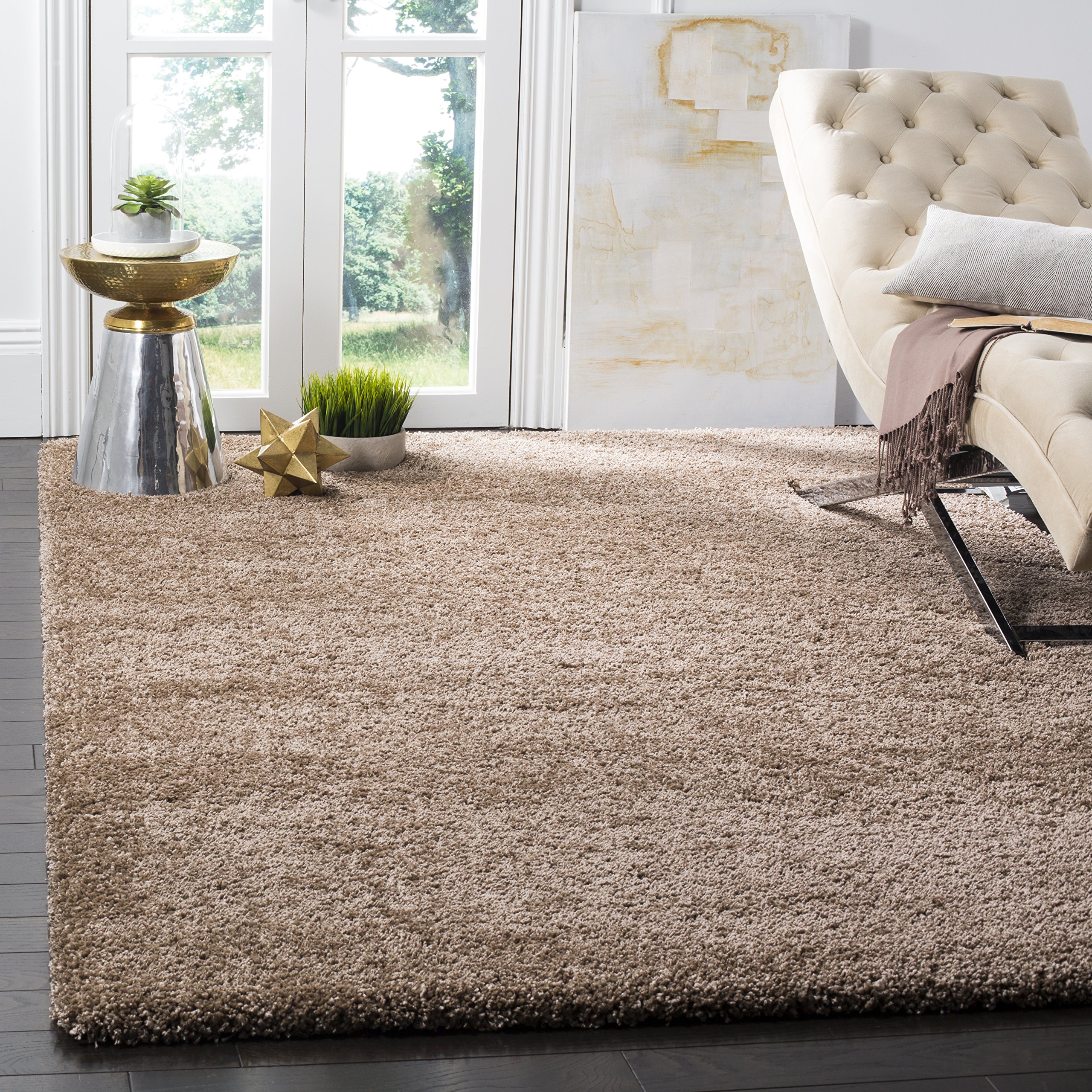 SAFAVIEH Milan Shag Collection Area Rug - 7' Square, Dark Beige, Solid Design, Non-Shedding & Easy Care, 2-inch Thick Ideal for High Traffic Areas in Living Room, Bedroom (SG180-1414) Image