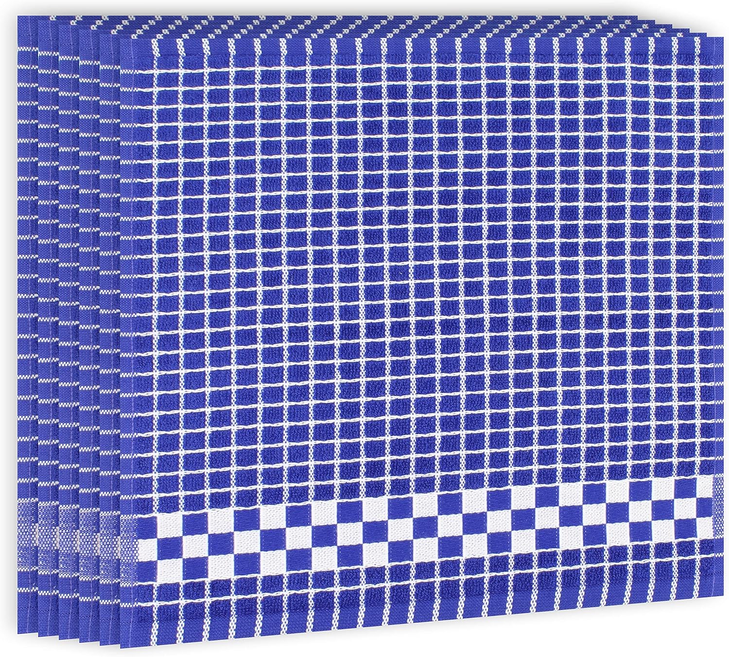 Fecido Classic Dark Color Cotton Terry Kitchen Dish Cloths with Hanging Loop (12 x 12 Inches) - Set of 6, Blue