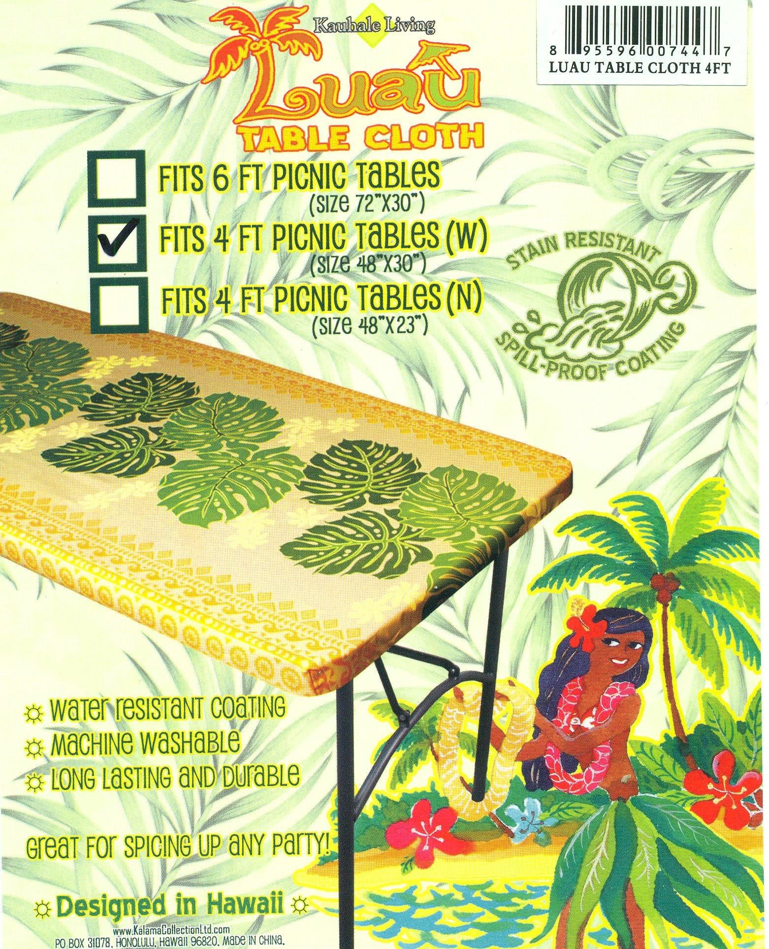 Kauhale Living Hawaiian Tropical Picnic Tablecloth (Fits 4 feet picnic tables 48"x30", spicing up any party)