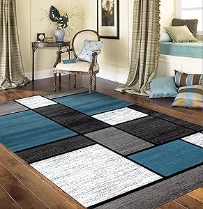 Contemporary Modern Boxes Area Rug 3'3" x 5'3" Blue/Gray