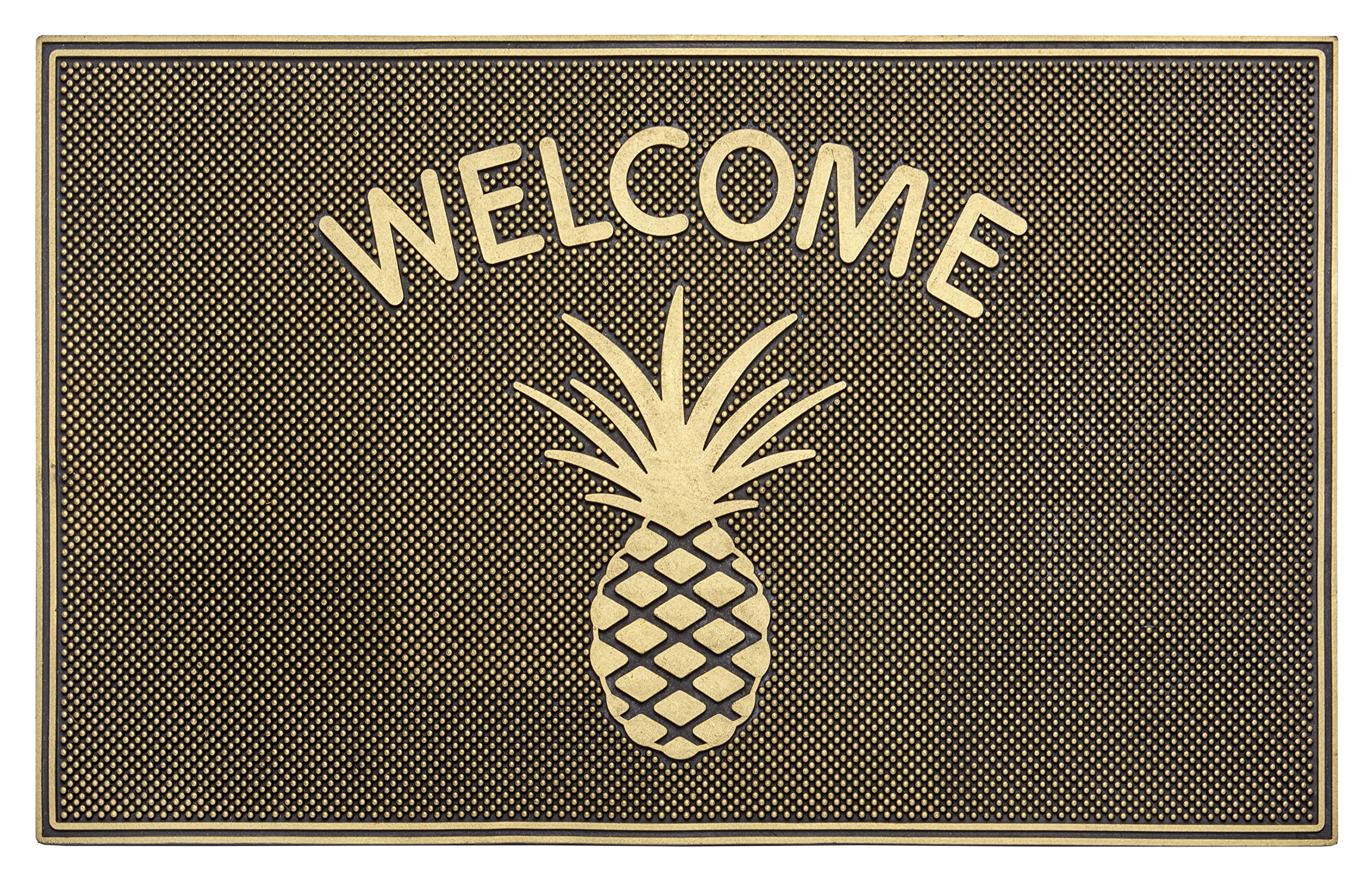 Hanse Home Rubber Doormat for Indoor and Outdoor Use, 45 x 75 cm, Doormat, Outdoor Dirt Trapper Mat, Welcome, Pineapple Design, Weatherproof, Non-Slip for Entrance Area and Outdoor Use - Black, Gold