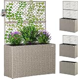 CASARIA Polyrattan Planter with Cream Trellis 146 x 83 x 30.5 cm Set of 3