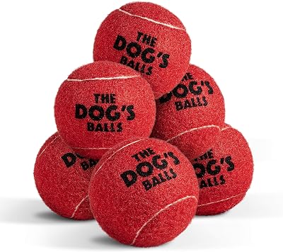 The Dog's Balls Dog Tennis Balls Red Medium 6-Pack Non-Abrasive Felt Float