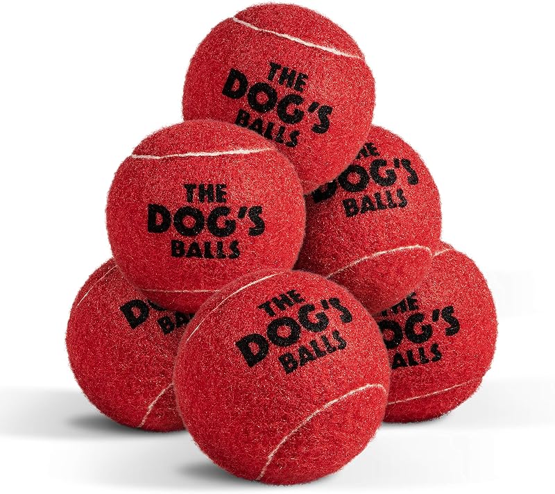 The Dog's Balls Dog Tennis Balls Red Medium 6-Pack Non-Abrasive Felt Float