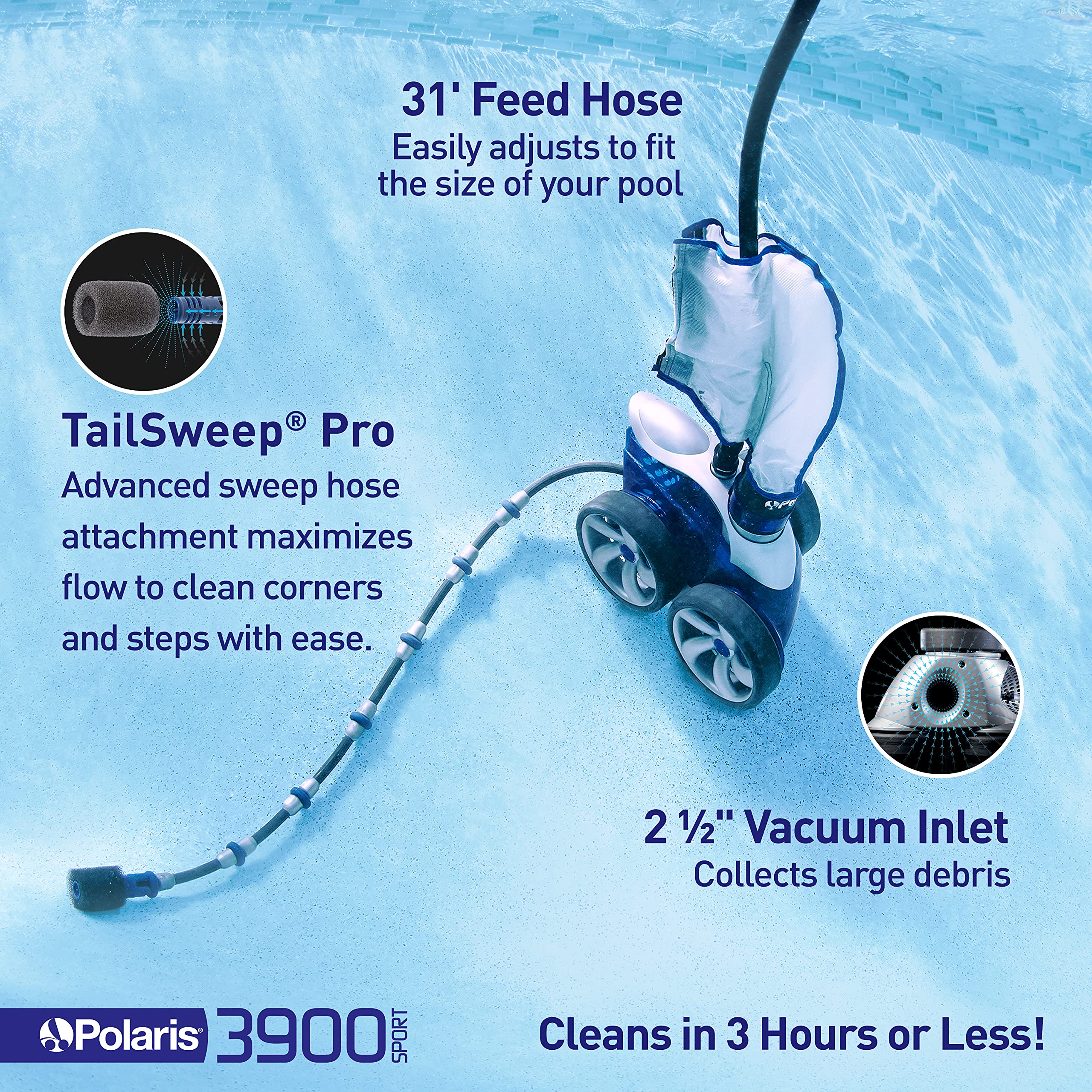 Polaris VacSweep 3900 Sport Pressure Inground Pool Cleaner, Triple Jet