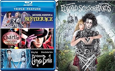 Amazon Com Tim Burton Blu Ray Collection Edward Scissorhands Beetlejuice Charlie The Chocolate Factory Corpse Bride 4 Movie Bundle Johnny Depp Winona Ryder Danny Elfman Chris Sarandon Helena Bonham Carter Michael Douglas