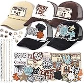Meneng Western Trucker Hat for Cowboy: Men Women Adjustable Snapback Caps with 8pcs Embroidered Patches and a Chain