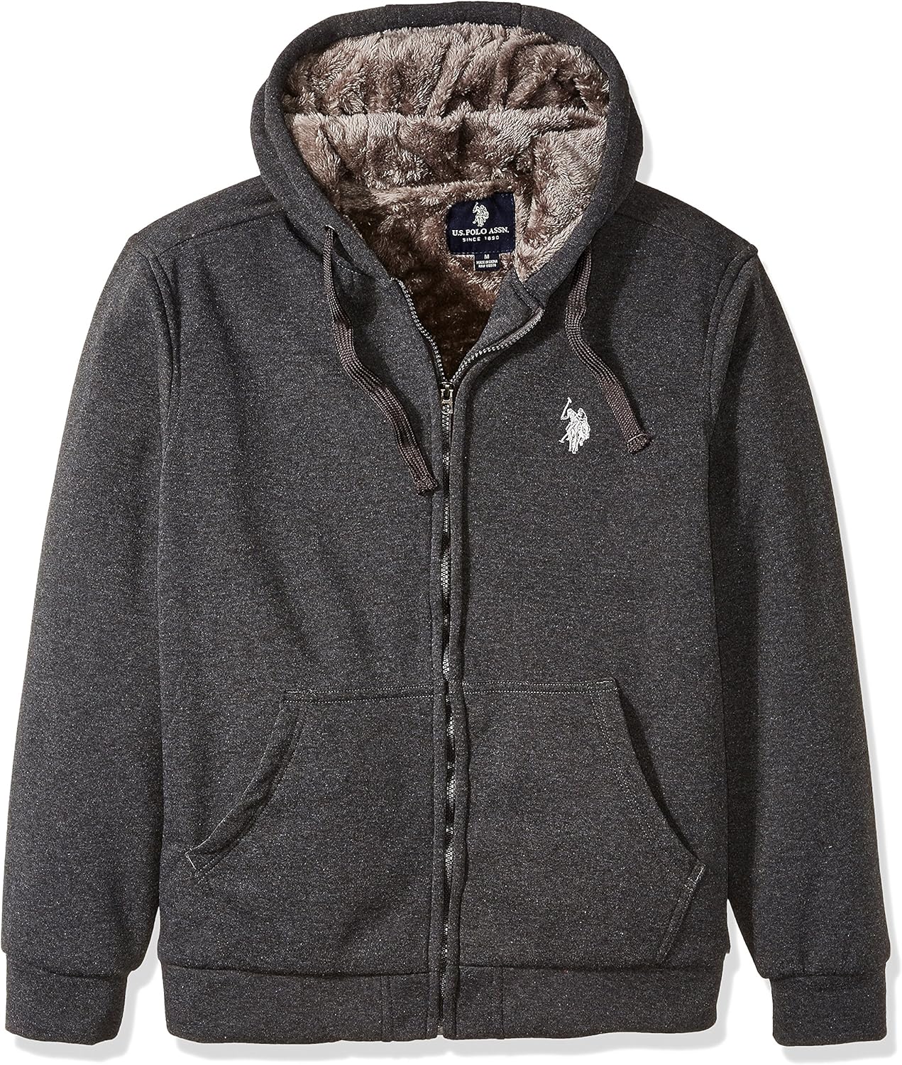 U.S. Polo Assn. Men's Sherpa Lined Fleece Hoodie, Dark Heather Grey/GLMC, S at Amazon Menâs 