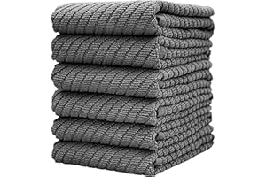 BUMBLE TOWELS Premium Kitchen Towels (16”x 25”, 6 Pack) | Large Cotton Kitchen Hand Towels | Dish Towels | Diagonal Weave Design | 445 GSM Highly Absorbent Tea Towels Set with Hanging Loop | Grey