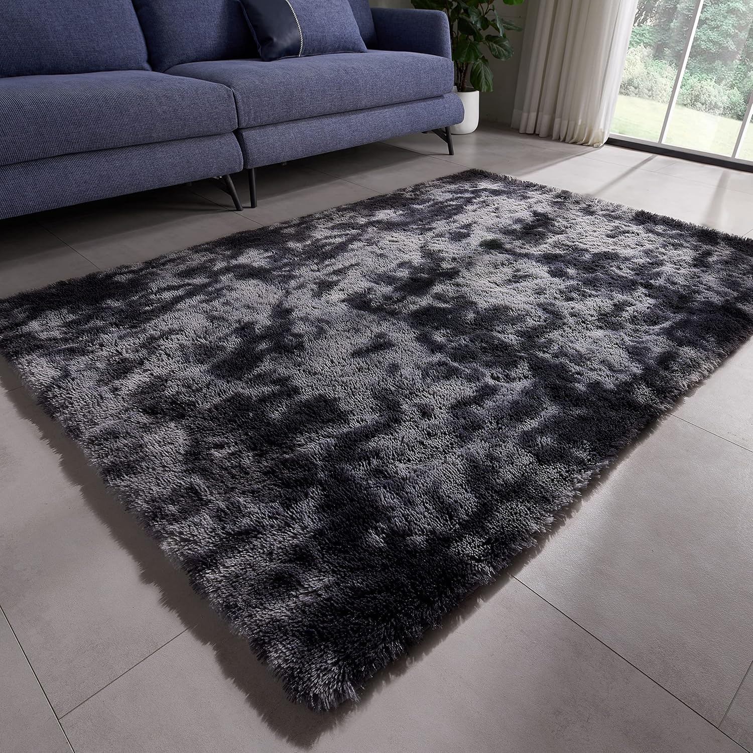 Rugs, Pads & Protectors - Ahlulu Cozy Soft Area Rugs, Indoor 7'X10' Fluffy Rugs for Living Room Bedroom Shag Tie-Dyed Dark Grey Rugs Non-Slip Fuzzy Kids Room Furry Rugs