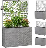 CASARIA Large Rattan Garden Trough Planter With Trellis 3 Pots Grey