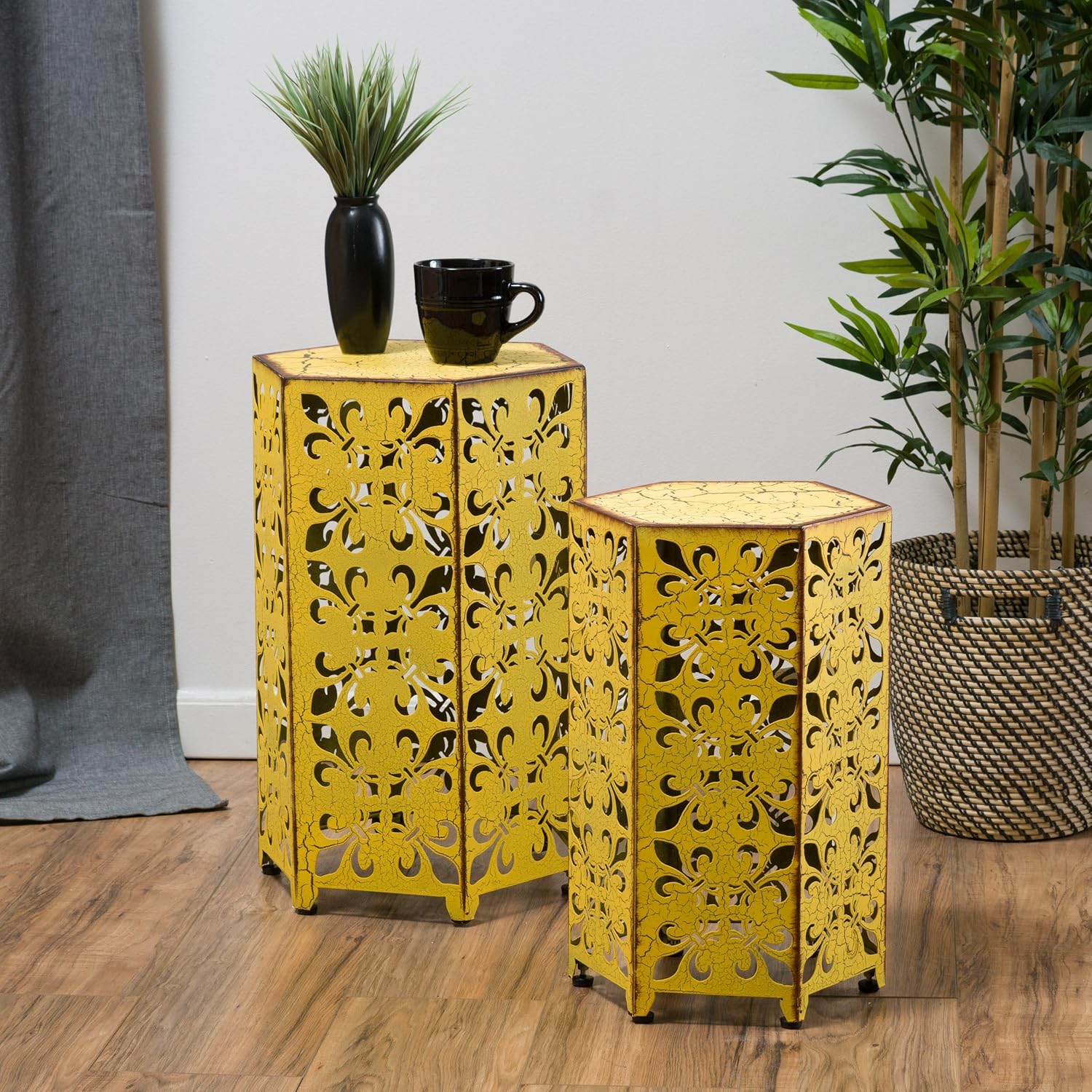 Best (Set Of 2) Antique Style Yellow Accent Side Table