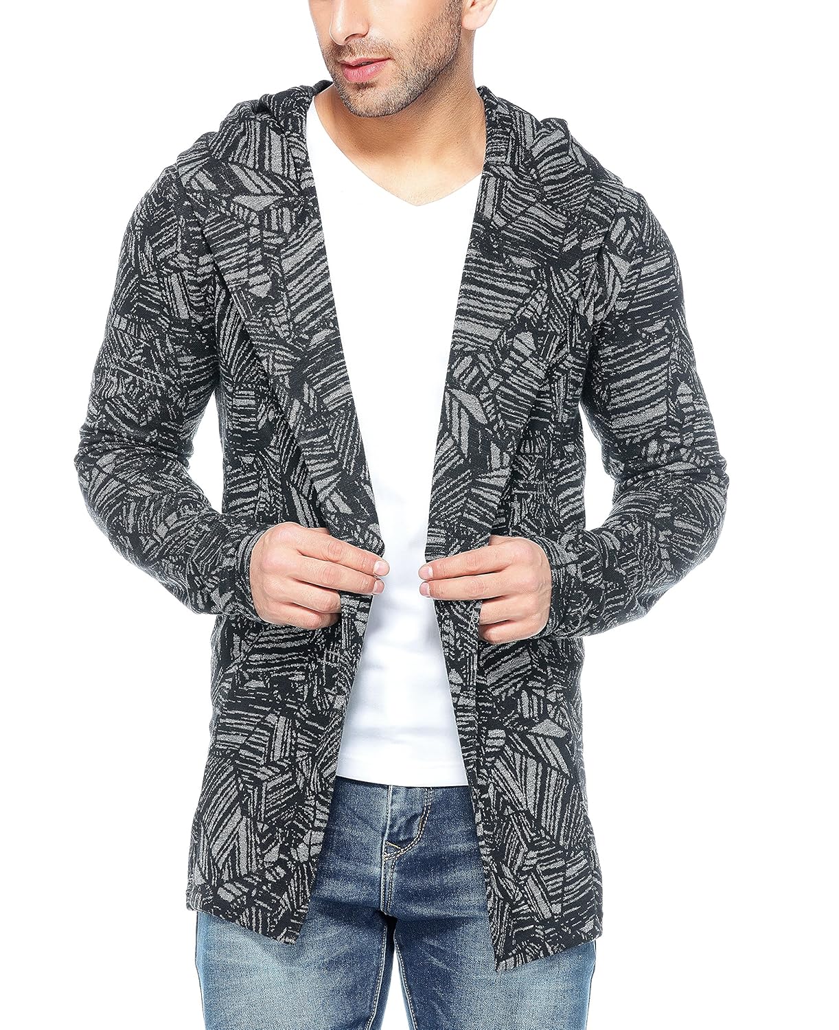 tinted men's cotton blend hooded full sleeve cardigan (tj5453)