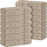 White Classic Luxury Taupe Washcloths 12 Pack - 13x13, 100% Turkish Cotton | Gentle Face Towels, 650 GSM Highly Absorbent Soft Cotton Washcloths for Hotel, Spa, Gym, Premium Hotel Collection