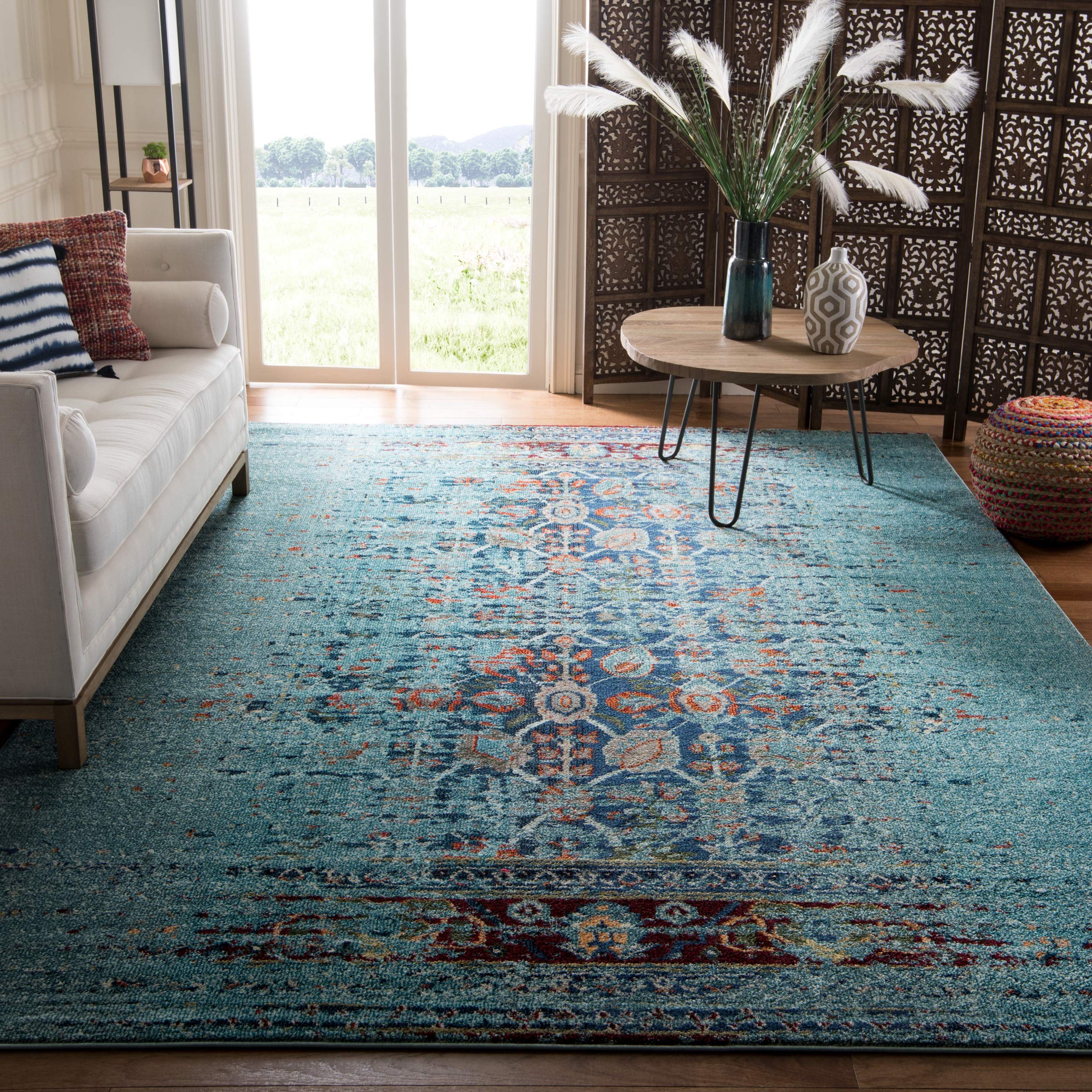Safavieh Monaco Collection MNC208J Modern Abstract Erased Weave Blue and Multi Distressed Area Rug (