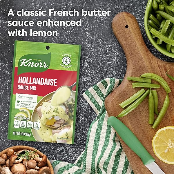 KNORR SAUCE MIX SAUCES FOR SIMPLE MEALS AND SIDES HOLLANDAISE NO ARTIFICIAL FLAVORS, NO ADDED MSG 0.9 OZ