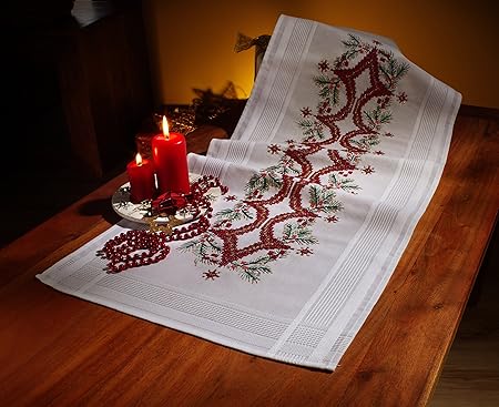 Centrotavola Natalizi A Punto Croce.Kamaca Kit Per Ricamare Una Striscia Centrotavola A Punto Croce Punto Indietro Motivo Natalizio Tela Con Disegno Prestampato 40 X 100 Cm Filo 100 Cotone Amazon It Casa E Cucina