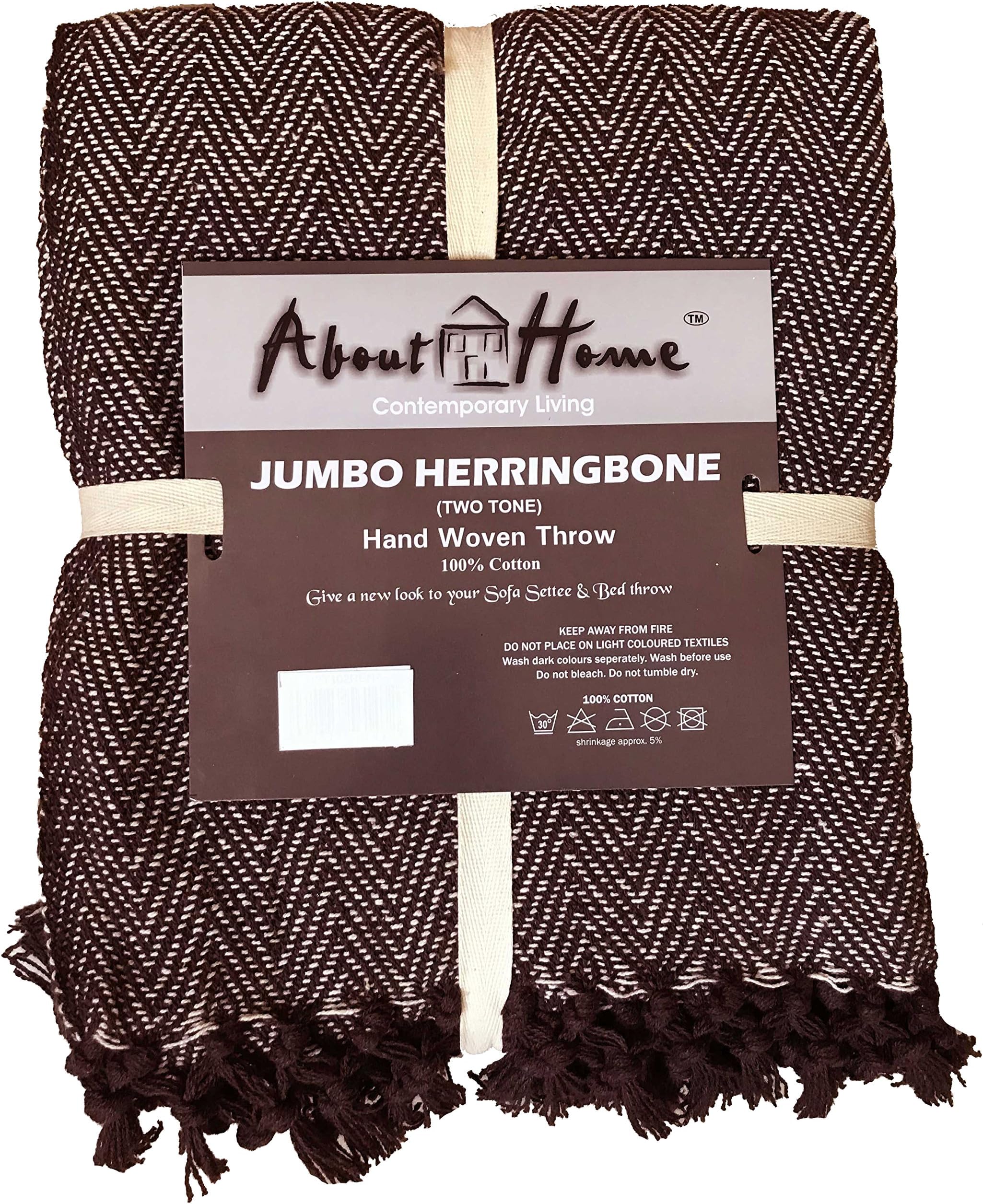 About Home Herringbone Cotton Blanket Throw, Settee Cover (Chocolate/ natural, 50"x60")