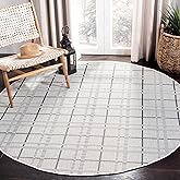 SAFAVIEH Washable Rug Outdoor Bermuda Collection - 8' Round, Ivory & Grey, Non-Shedding & Easy to Clean, Ideal for Patio, Bac