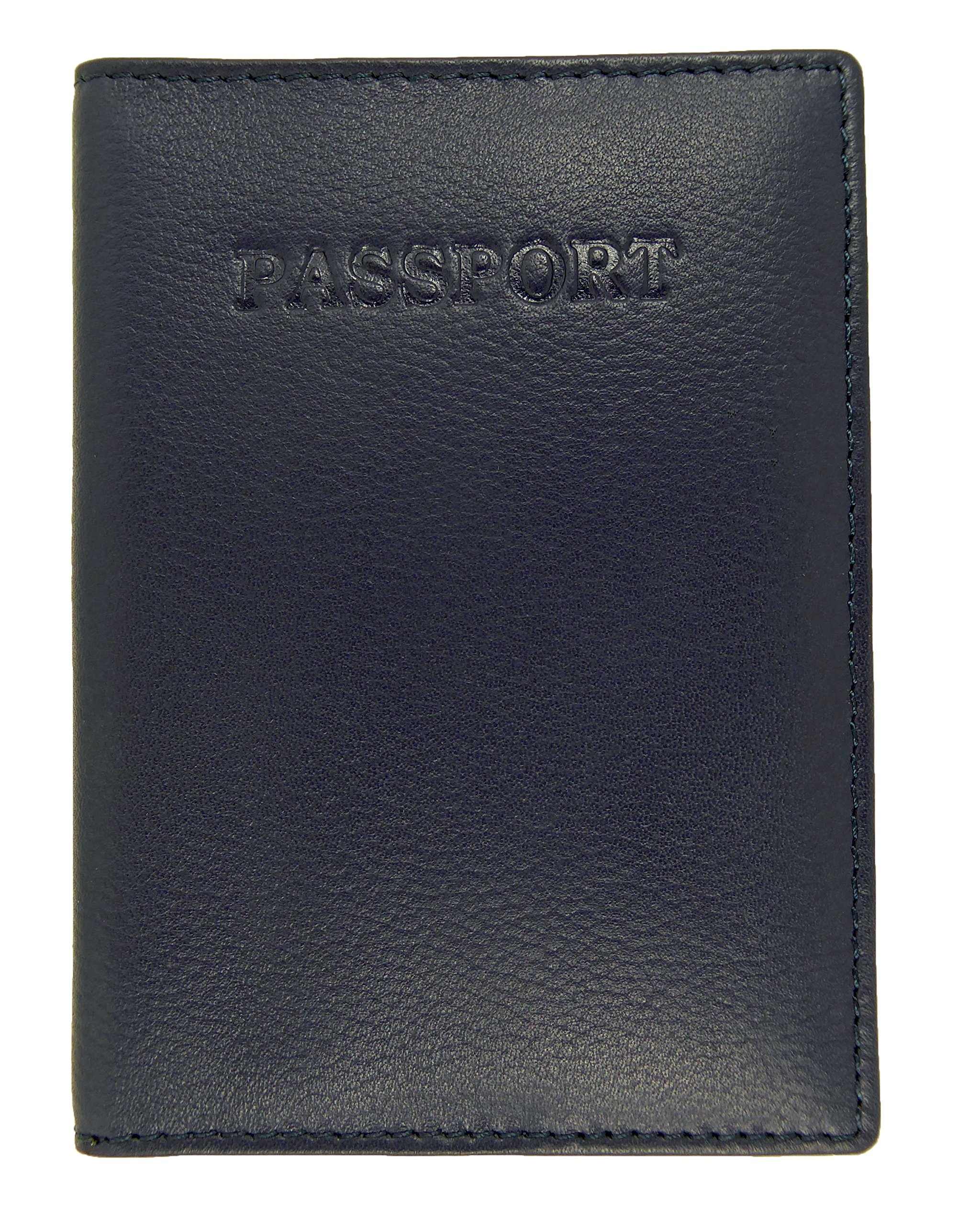 Hide and Sleek Soft Real Leather Passport Holder Case Wallet (Navy)
