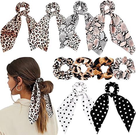 Watinc 10 Pcs Leopard Hair Scrunchies Snake Printed Chiffon