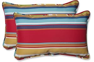 Pillow Perfect Stripe Indoor/Outdoor Accent Throw Pillow, Plush Fill, Weather, and Fade Resistant, Lumbar - 11.5" x 18.5" , Red/Blue Westport, 2 Count